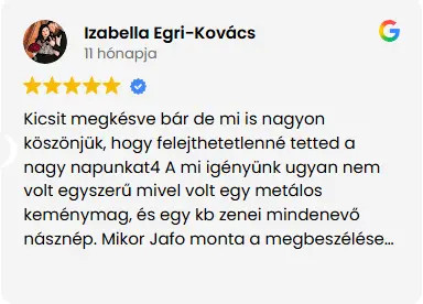 Kicsit megkésve bár de mi is nagyon köszönjük, hogy felejthetetlenné tetted a nagy napunkat4 A mi igényünk ugyan nem volt egyszerű mivel volt egy metálos keménymag, és egy kb zenei mindenevő násznép. Mikor Jafo monta a megbeszélésen, hogy a nagymamám metálra fog táncolni kicsit mosolyogtam rajta de ő ezt komolyan gondolta és meg is valósította! Zeneileg, nagyon váltoozatos bulit hozott össze így mindenki tényleg a táncparketten volt és soh nem hagyta hogy leüljenek a vendégek. Embereileg és zeneileg is a legjobbat választottuk ebben biztosak vagyunk, íg bátran ajánljuk mindenkinek aki egy valódi nagy bulit szeretne!